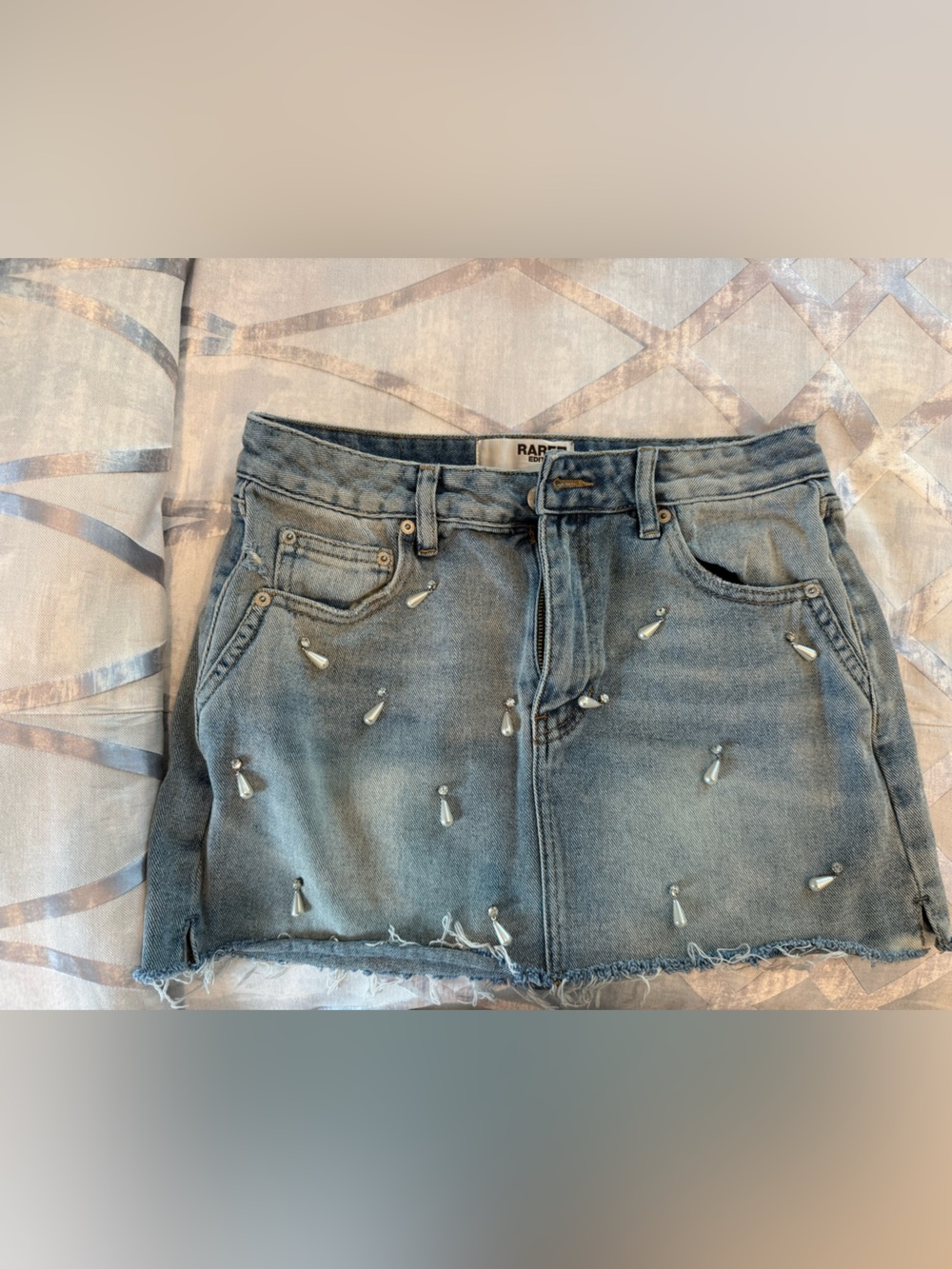 Embellished Light Blue Denim Mini Skirt -